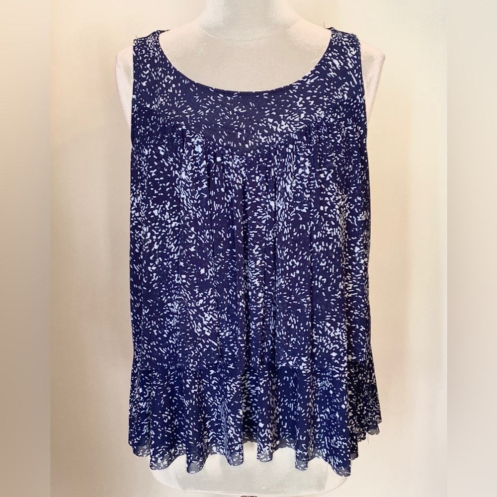 Jane & Delancey Blue White Printed SZ M Coastal Grandma Nautical Chic Boho Top